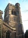 The bell tower, looking up from the west